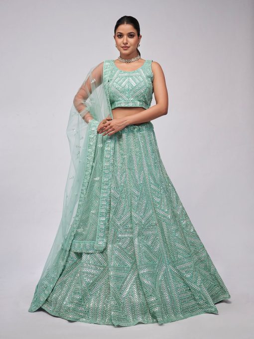 Mint Green Heavy Embroidered Bridal Lehenga Choli
