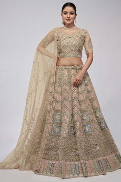 Beige Heavy Embroidered Bridal Lehenga Choli