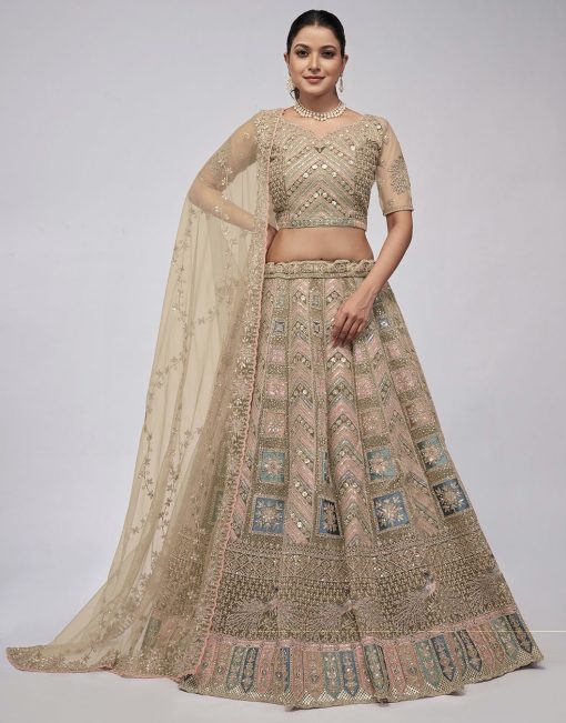 Beige Heavy Embroidered Bridal Lehenga Choli