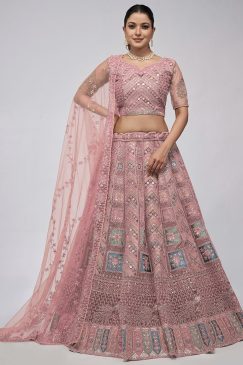 Pink Heavy Embroidered Bridal Lehenga Choli