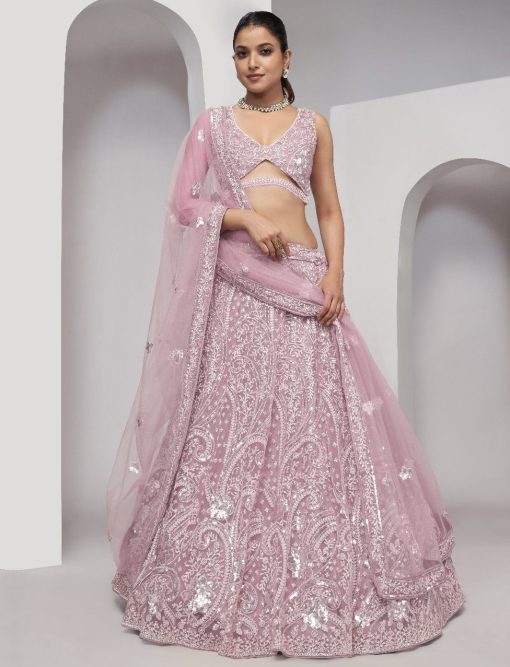 Pink Heavy Embroidered Bridal Lehenga Choli
