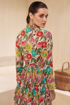 Alternative view of Modest Multicoloured Embroidered Party Wear Sharara Suit