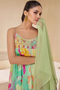 Alternative view of Light Green Embroidered Party Wear Sharara Suit