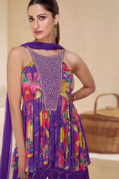 Alternative view of Purple Embroidered Party Wear Sharara Suit