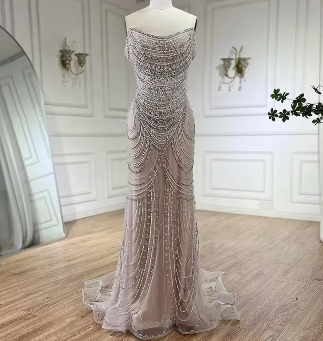 Elegant Strapless Mermaid Embellished Bridal Evening Gown Evening Dresses Made To Order Designer Collection
