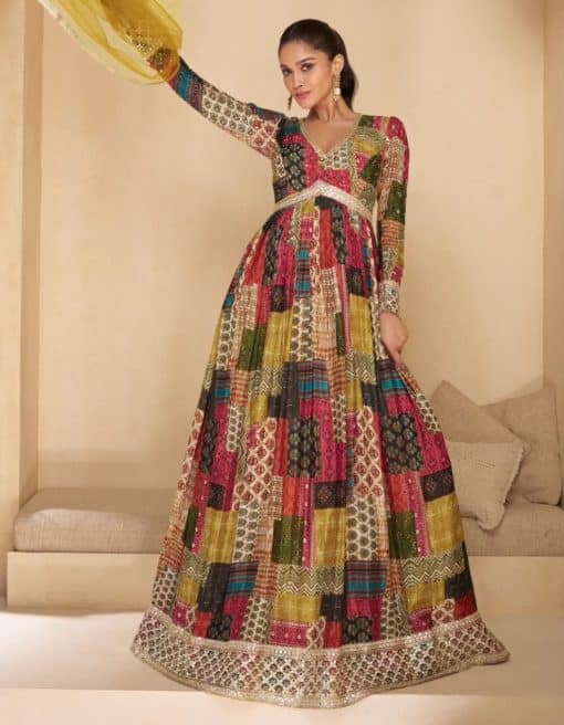 Multicoloured Georgette Anarkali Gown