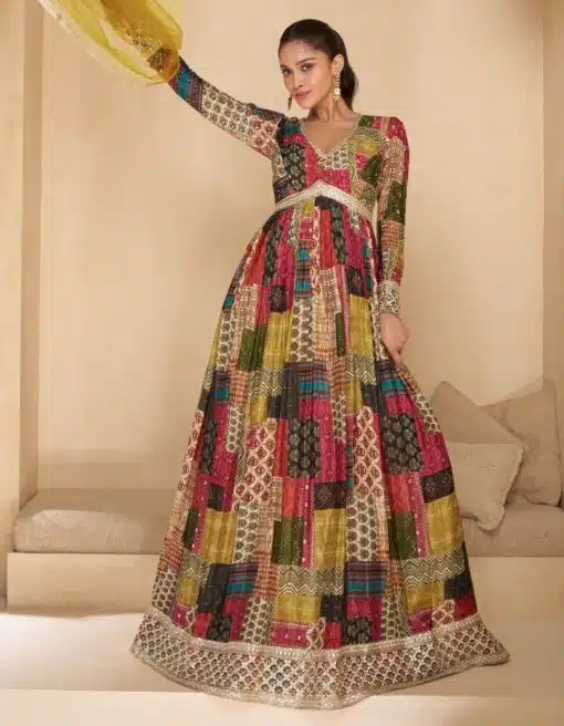 Multicoloured Georgette Anarkali Gown