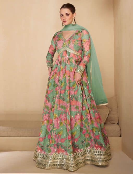 Mint Green Georgette Anarkali Gown