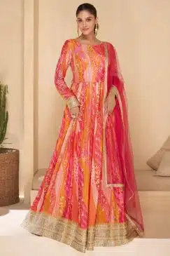 Coral Georgette Anarkali Gown