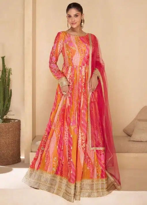 Coral Georgette Anarkali Gown