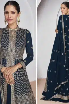 Alternative view of Navy Blue Lehenga Style Anarkali Suit