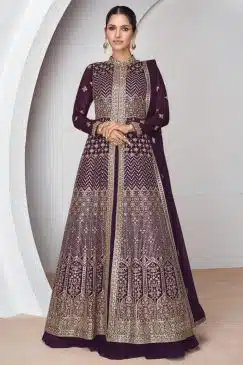 Wine Lehenga Style Anarkali Suit