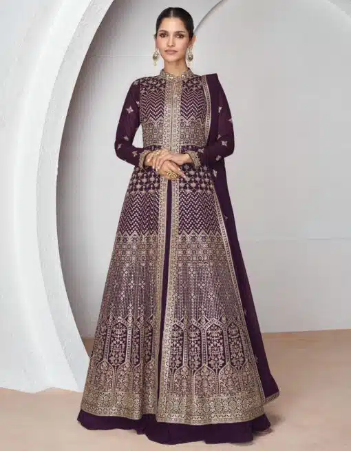 Wine Lehenga Style Anarkali Suit