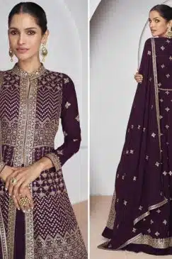 Alternative view of Wine Lehenga Style Anarkali Suit