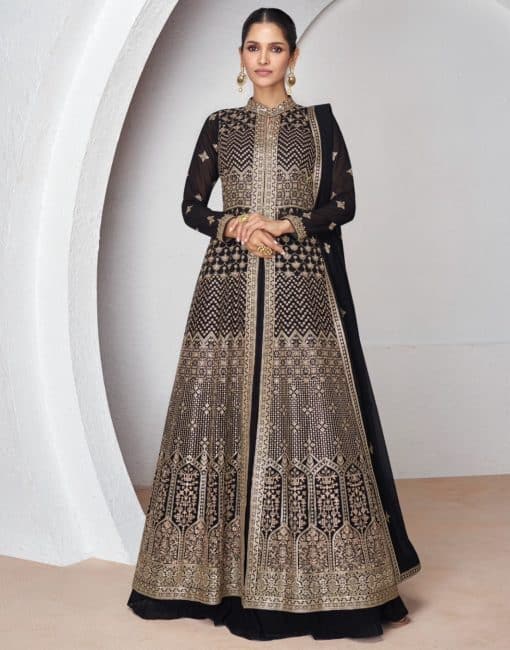 Black Lehenga Style Anarkali Suit