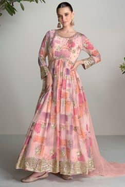 Light Pink Chinon Digital Print Anarkali Gown