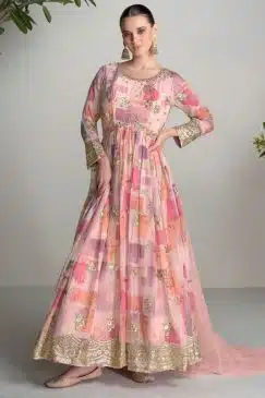 Light Pink Chinon Digital Print Anarkali Gown