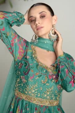 Alternative view of Green Chinon Digital Print Anarkali Gown