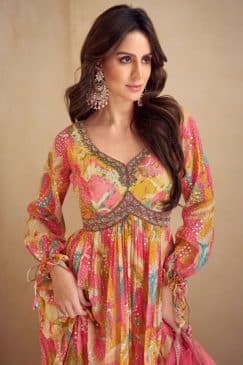 Alternative view of Multicoloured Chinon Digital Print Anarkali Gown