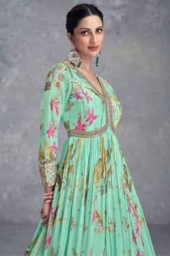 Alternative view of Light Green Chinon Digital Print Anarkali Gown
