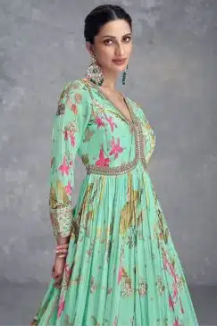 Alternative view of Light Green Chinon Digital Print Anarkali Gown