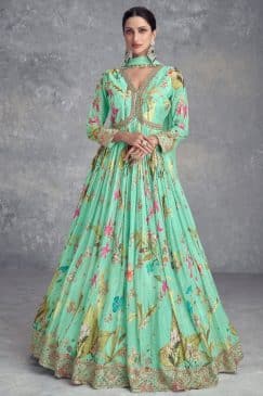 Light Green Chinon Digital Print Anarkali Gown