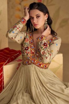 Alternative view of Beige Embroidered Floor Length Anarkali Suit