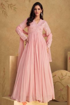 Light Pink Embroidered Floor Length Anarkali Suit