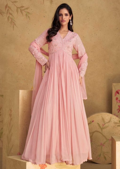 Light Pink Embroidered Floor Length Anarkali Suit