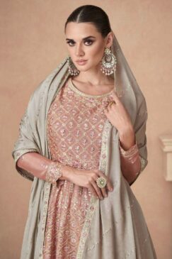 Alternative view of Peach And Beige Chinon Silk Embroidered Sharara Suit