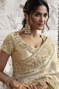 Alternative view of Off White Fancy Silk Wedding Reception Wear Saree