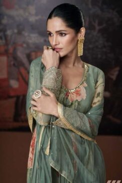 Alternative view of Sage Green Side Slit Embroidered Anarkali Suit