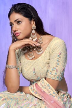 Alternative view of Off White Organza Embroidered Bridal Lehenga Choli