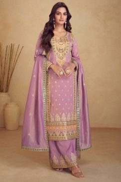Pink Simar Silk Embroidered Palazzo Suit