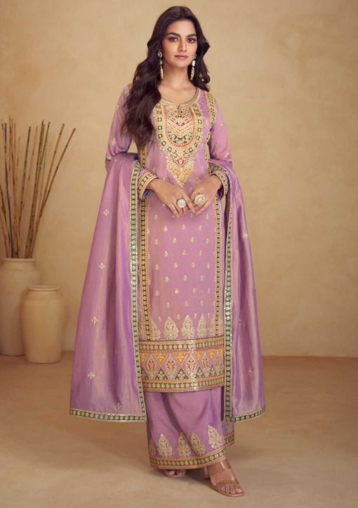 Pink Simar Silk Embroidered Palazzo Suit