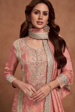 Alternative view of Peach Simar Silk Embroidered Palazzo Suit
