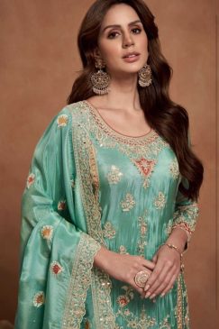 Alternative view of Mint Green Simar Silk Embroidered Palazzo Suit