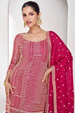 Alternative view of Pink Chinon Silk Embroidered Sharara Suit
