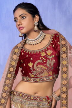 Alternative view of Peach Heavy Velvet Embroidered Bridal Lehenga Choli