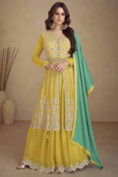 Yellow Embroidered Palazzo Suit