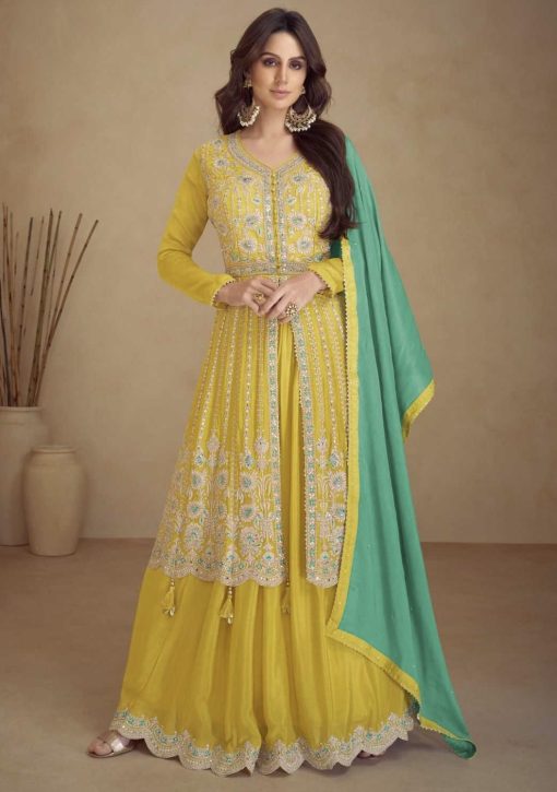 Yellow Embroidered Palazzo Suit
