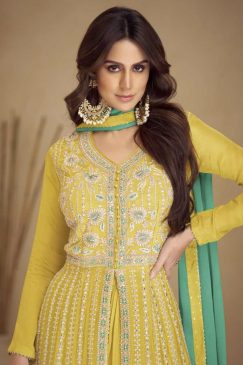 Alternative view of Yellow Embroidered Palazzo Suit