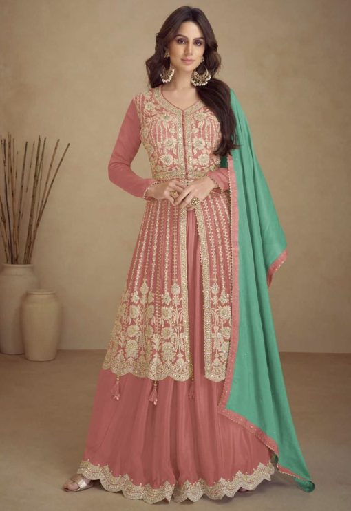 Pink Embroidered Palazzo Suit