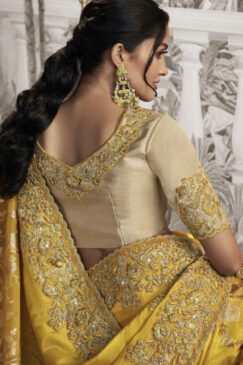 Alternative view of Yellow Fancy Silk Wedding Reception Wear Saree