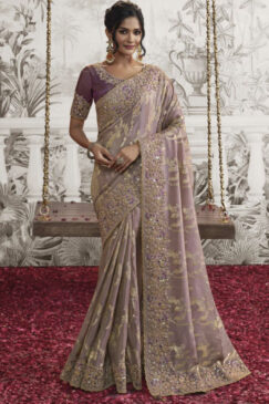 Light Purple Fancy Silk Wedding Reception Wear Saree