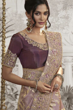 Alternative view of Light Purple Fancy Silk Wedding Reception Wear Saree