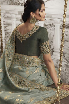 Alternative view of Green Fancy Silk Wedding Reception Wear Saree