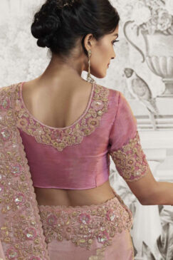 Alternative view of Pink Fancy Silk Wedding Reception Wear Saree