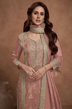 Alternative view of Mauve Pink Simar Silk Embroidered Palazzo Suit