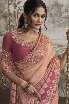 Alternative view of Peach Fancy Silk Wedding Reception Wear Saree
